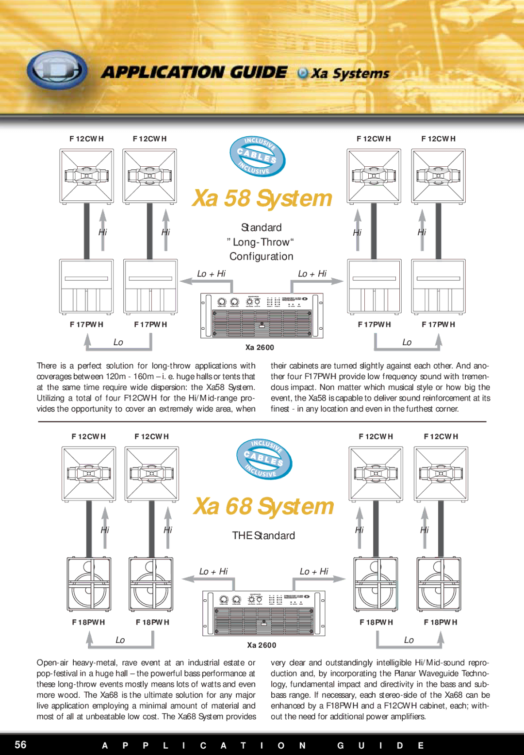 Dynacord F12 manual Xa 68 System, Xa 58 System, Long-Throw, Configuration, Standard 