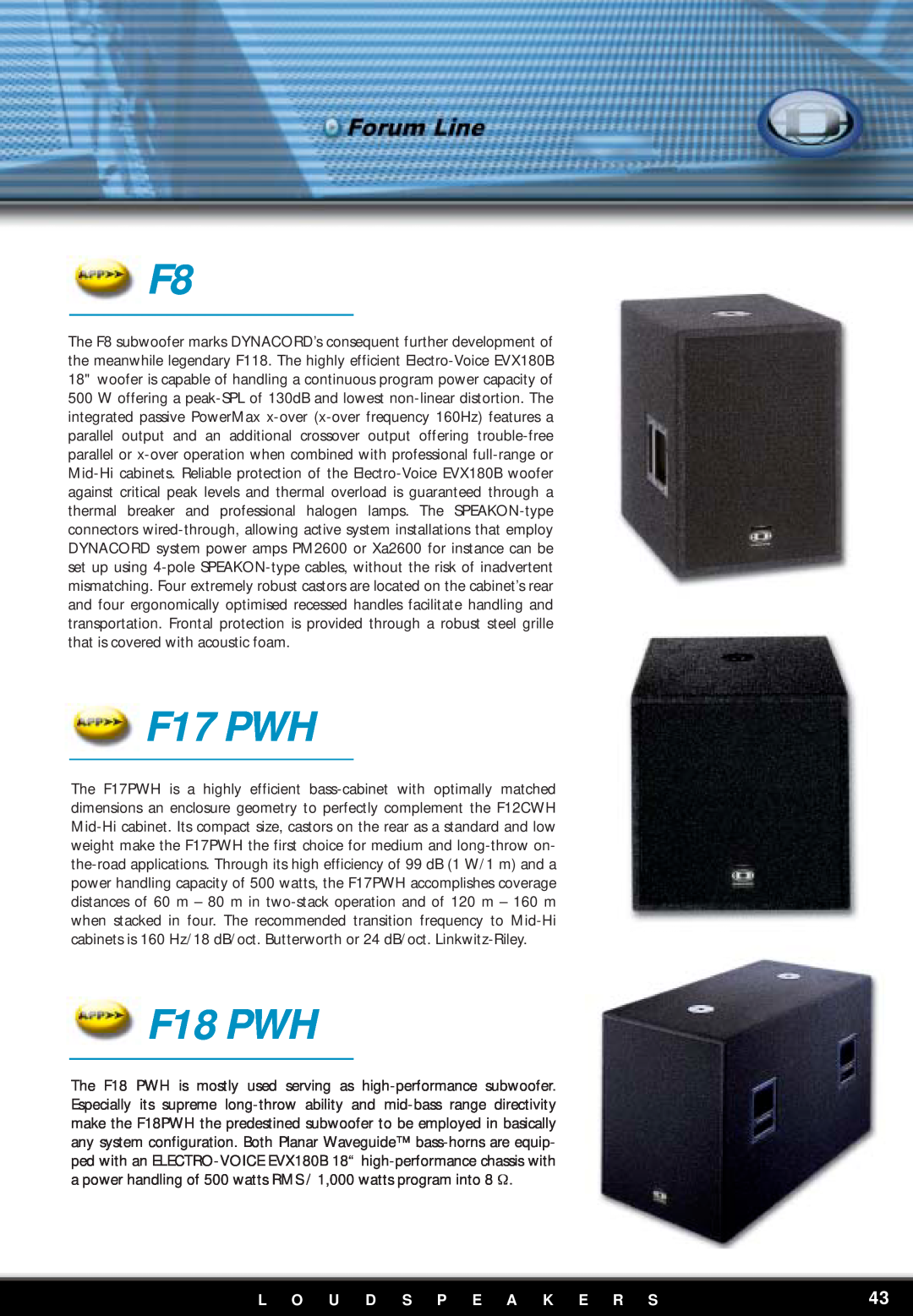 Dynacord F12 manual F17 PWH, F18 PWH, L O U D S P E A K E R S 