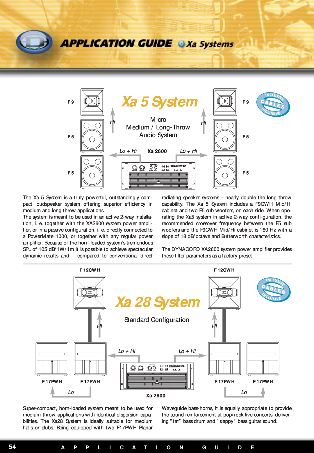 Dynacord F12 manual Xa 28 System, Micro, Medium / Long-Throw, Standard Configuration, Audio System, Lo + Hi, G U I D E 