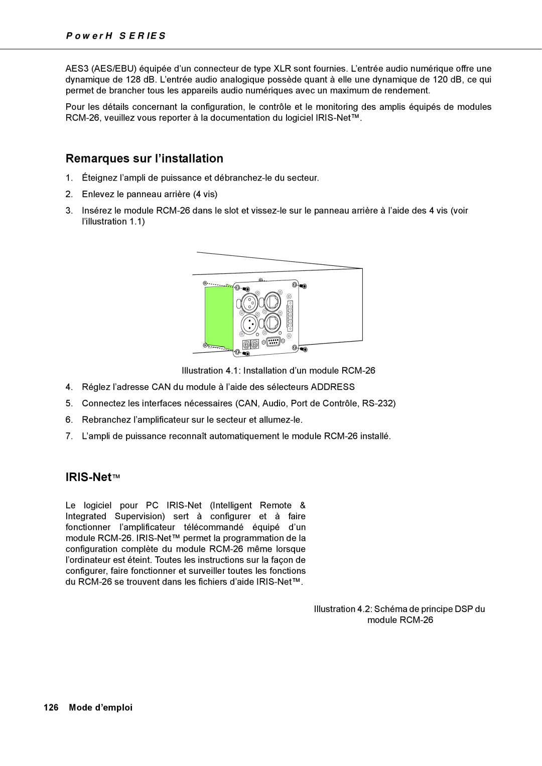 Dynacord H 2500, H 5000 owner manual Remarques sur l’installation, IRIS-Net 