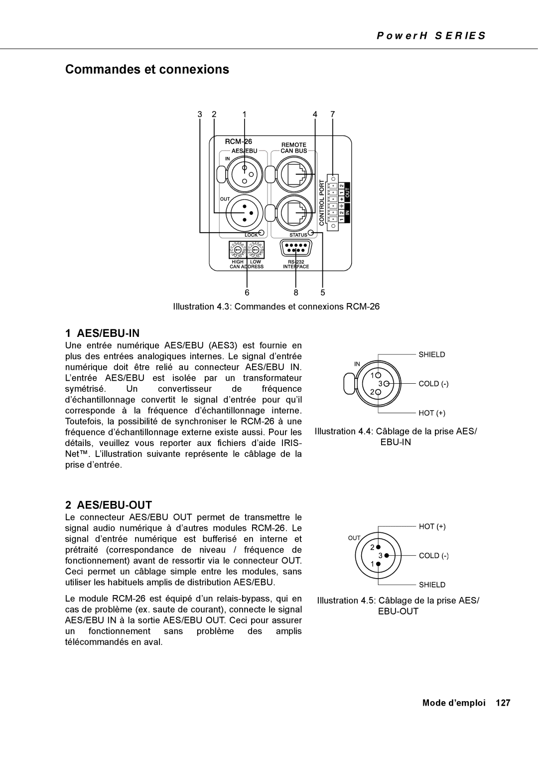 Dynacord H 5000, H 2500 owner manual Commandes et connexions 