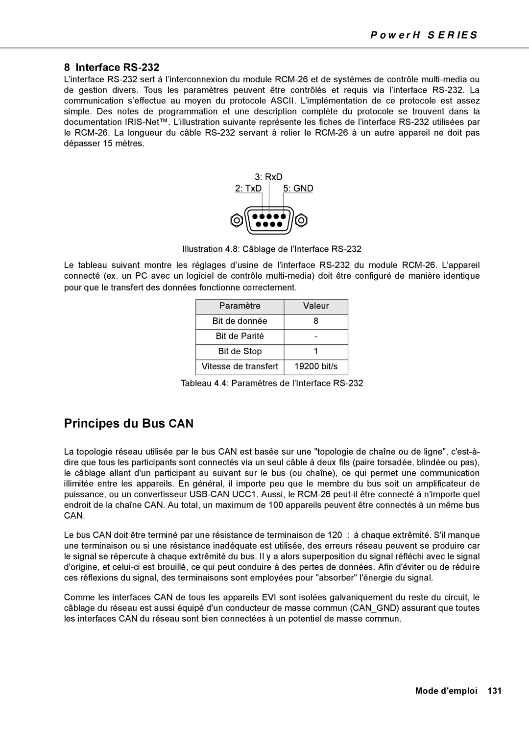 Dynacord H 5000, H 2500 owner manual Principes du Bus can, Interface RS-232 