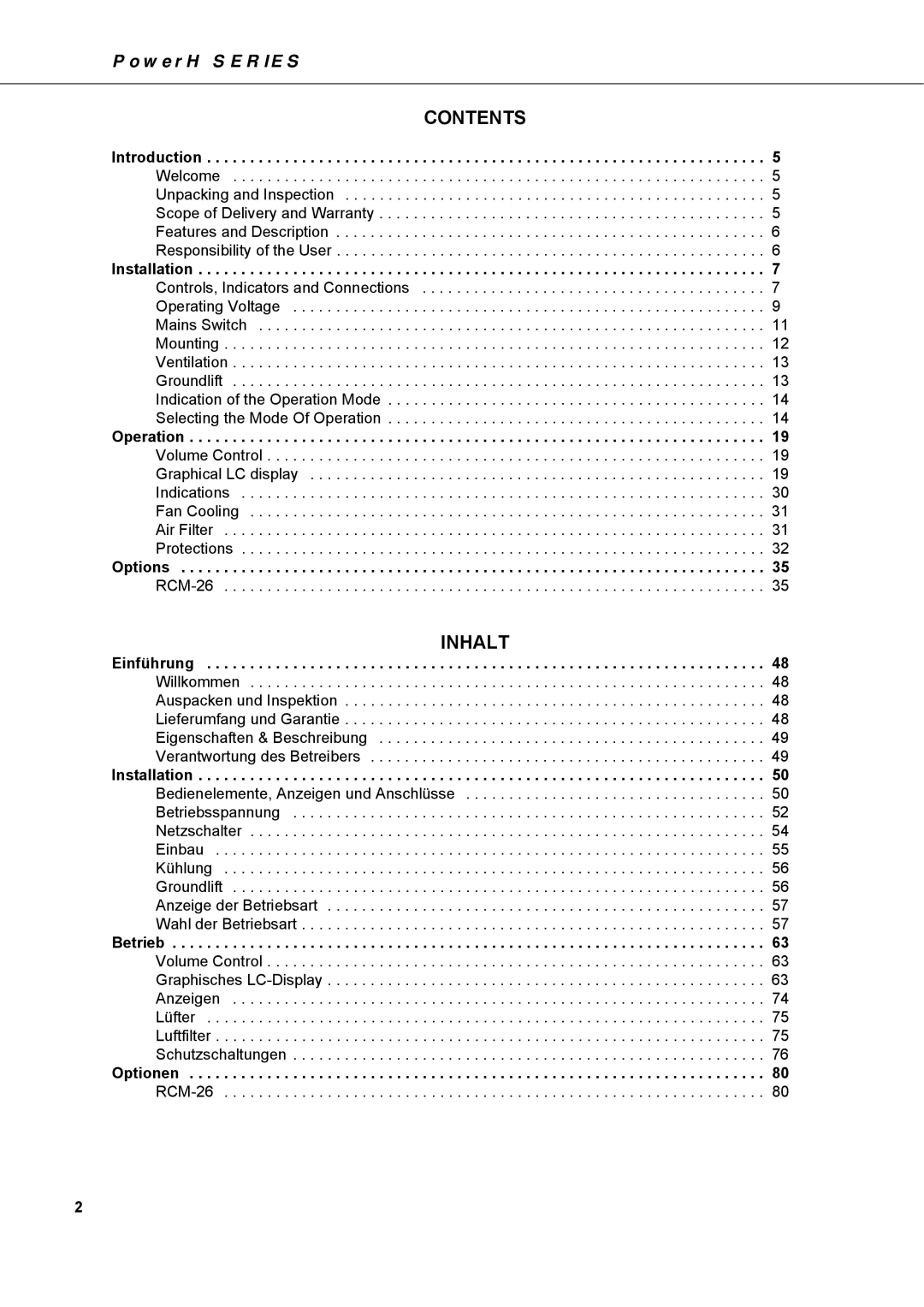 Dynacord H 2500, H 5000 owner manual Contents 