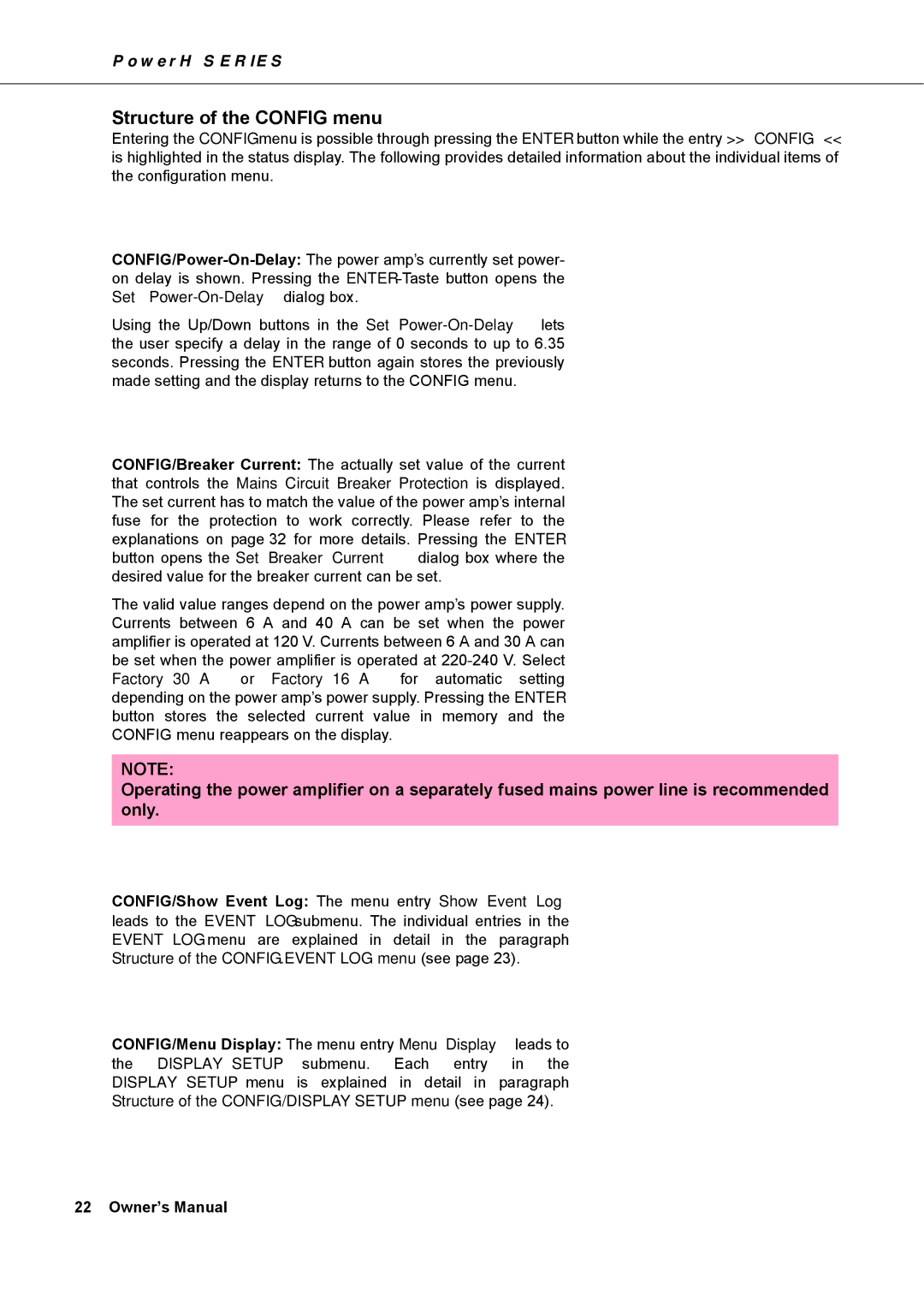 Dynacord H 2500, H 5000 owner manual Structure of the Config menu 