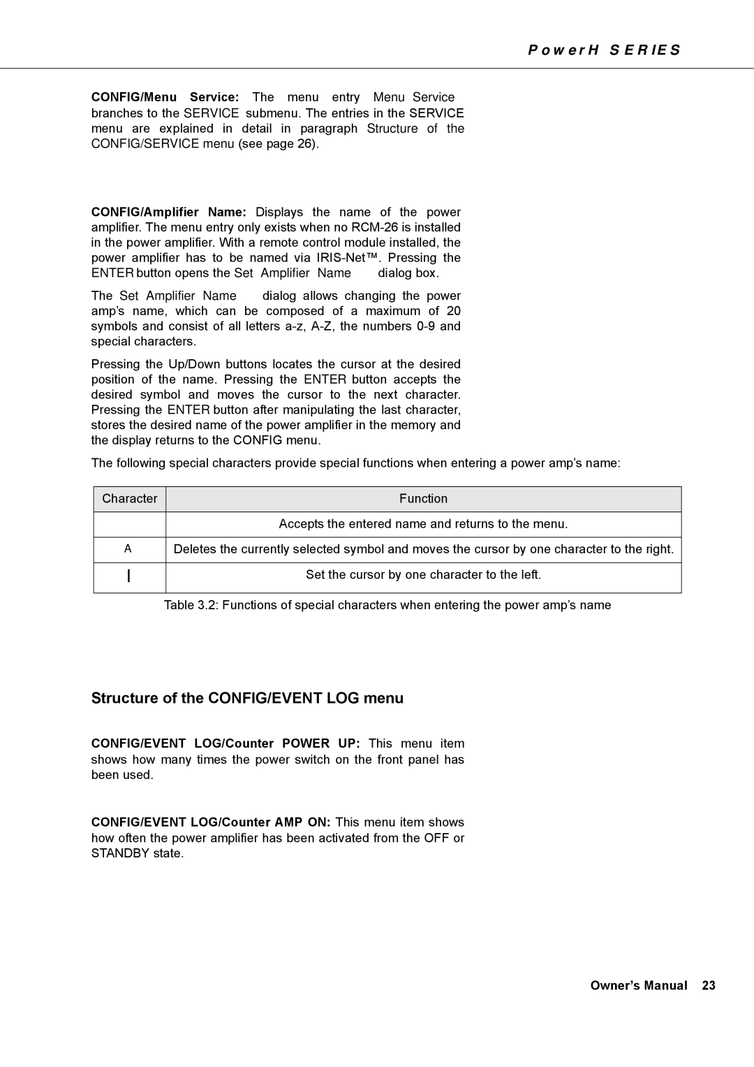 Dynacord H 5000, H 2500 owner manual Structure of the CONFIG/EVENT LOG menu 