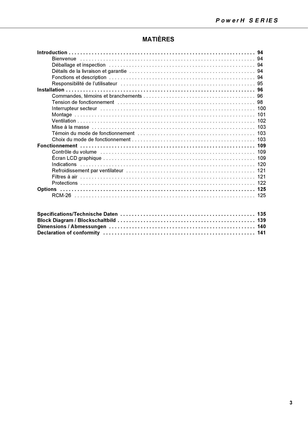 Dynacord H 5000, H 2500 owner manual Matières 