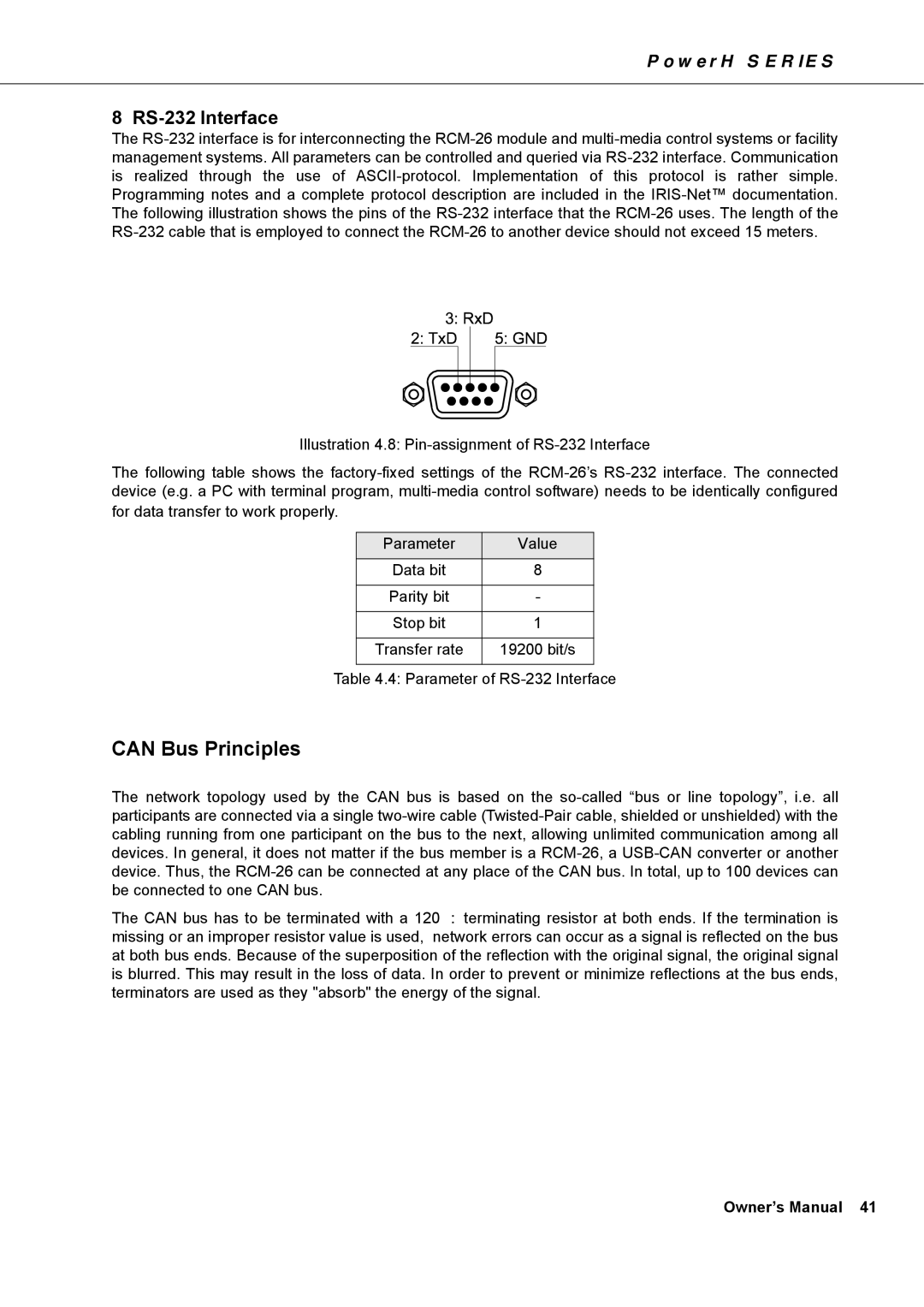 Dynacord H 5000, H 2500 owner manual Can Bus Principles, RS-232 Interface 