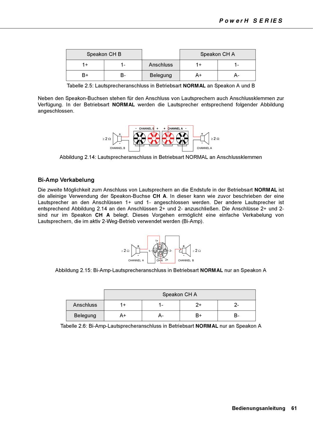 Dynacord H 5000, H 2500 owner manual Bi-Amp Verkabelung 
