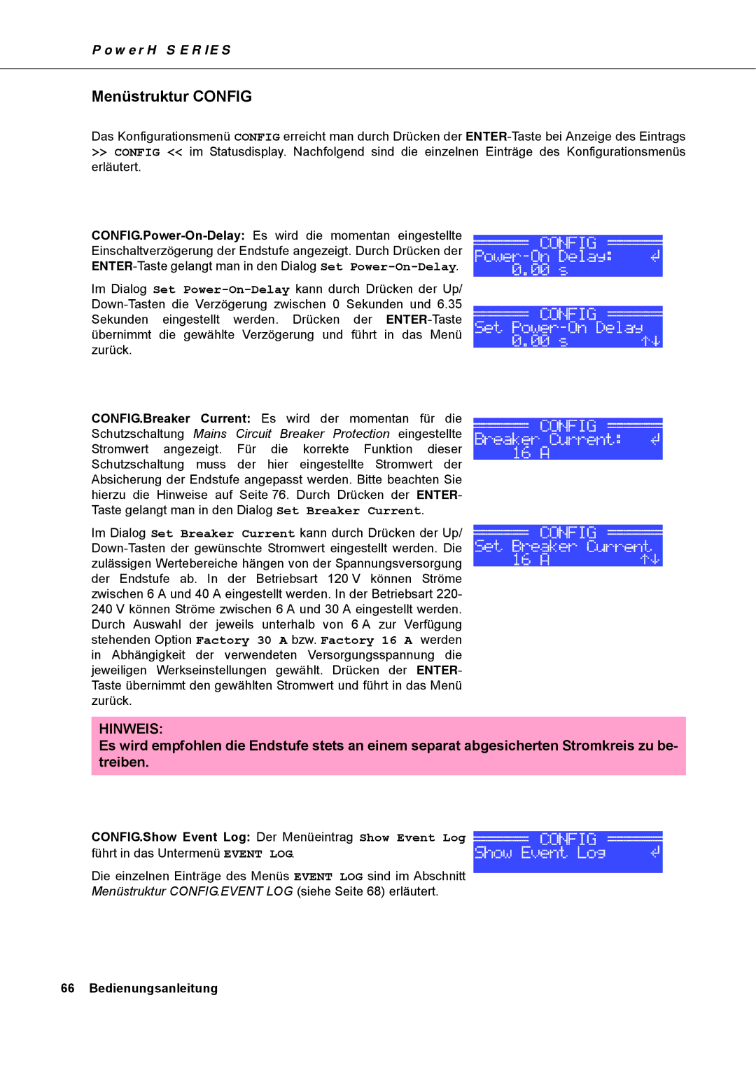 Dynacord H 2500, H 5000 owner manual Menüstruktur Config 