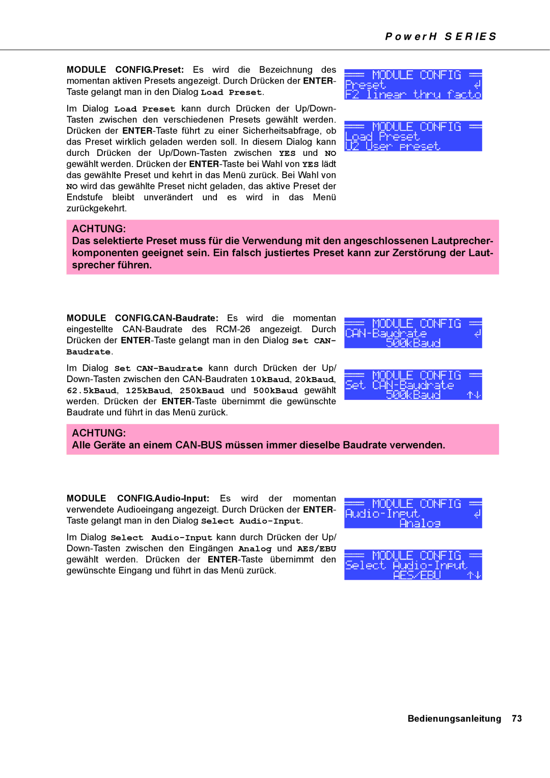 Dynacord H 5000, H 2500 owner manual Achtung 