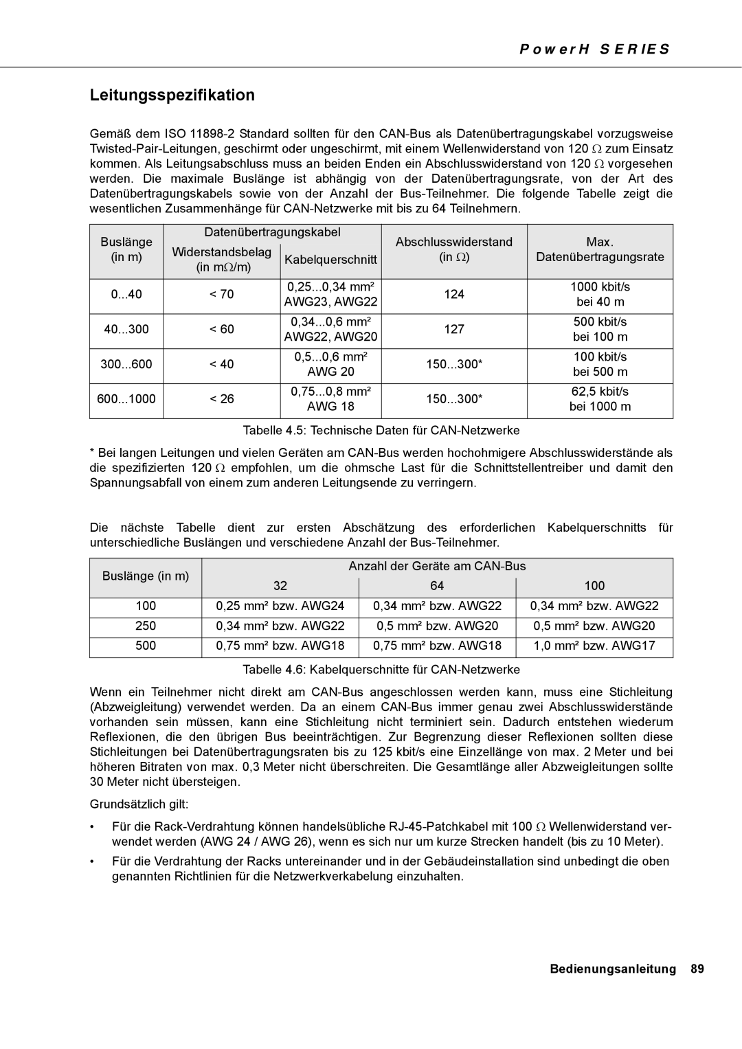 Dynacord H 5000, H 2500 owner manual Leitungsspezifikation 