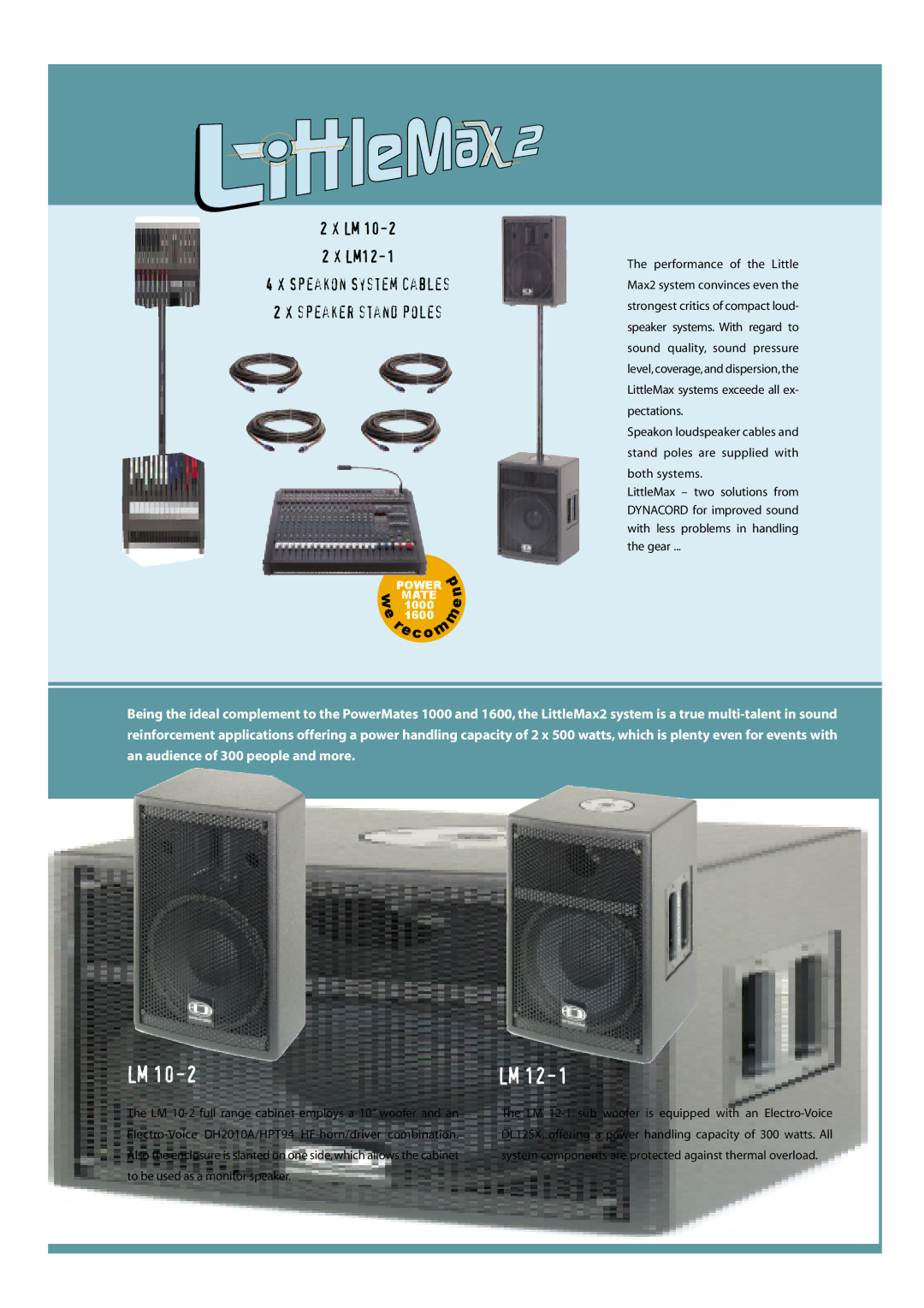 Dynacord LITTLEMAX manual LM12-1 Speakon System cables Speaker stand poles 