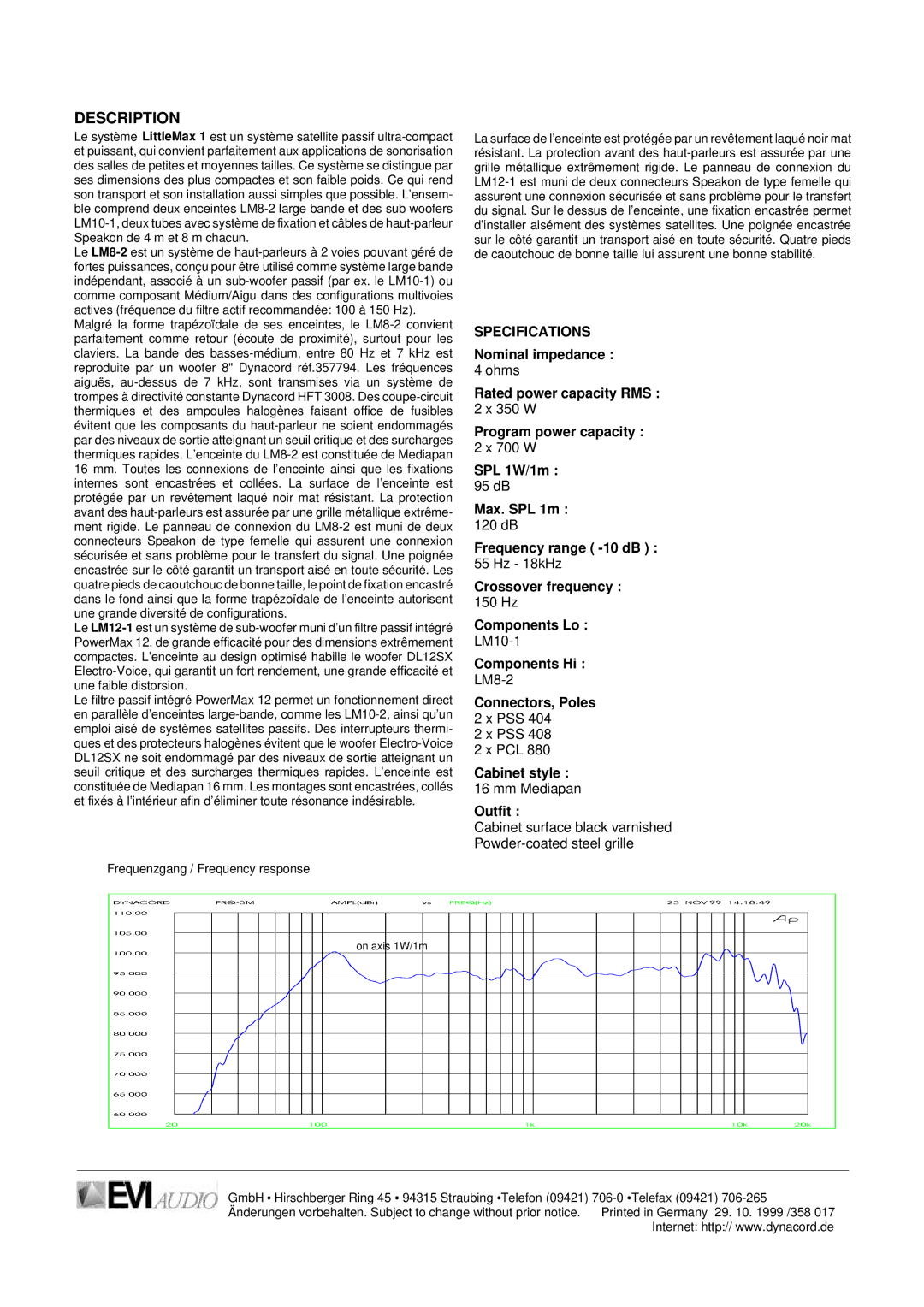 Dynacord LittleMax1 specifications Specifications, Frequenzgang / Frequency response 