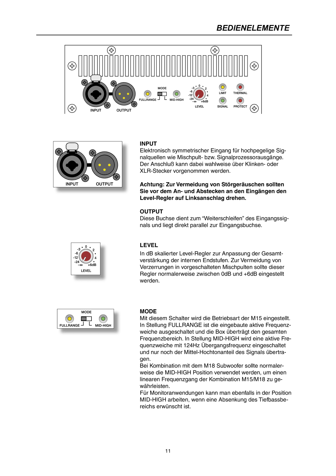 Dynacord M 15 owner manual Bedienelemente, Input 