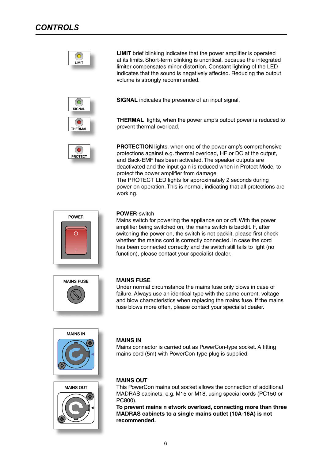 Dynacord M 15 owner manual Mains Fuse, Mains OUT 