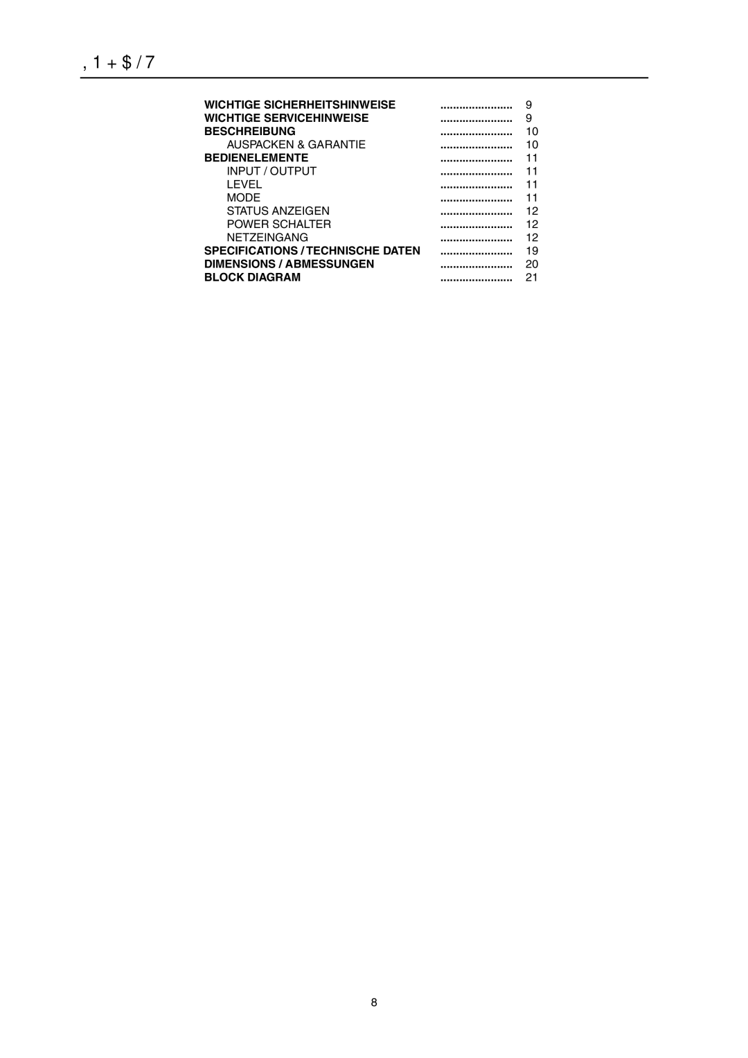 Dynacord M 15 owner manual Inhalt 