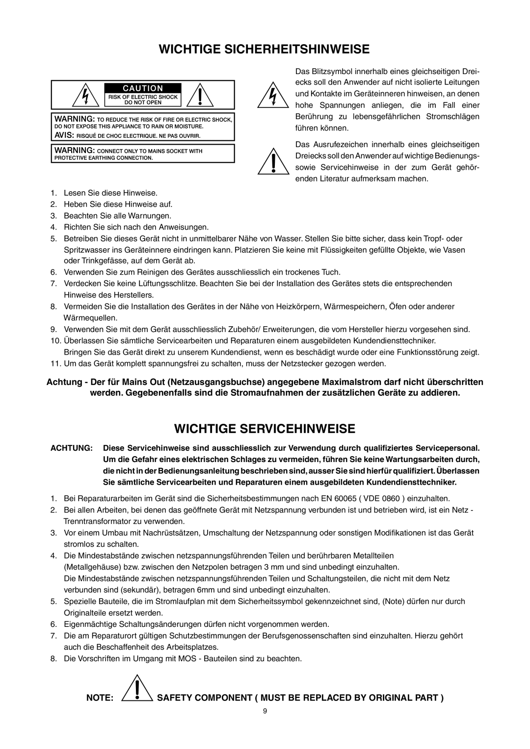 Dynacord M 15 owner manual Wichtige Sicherheitshinweise 