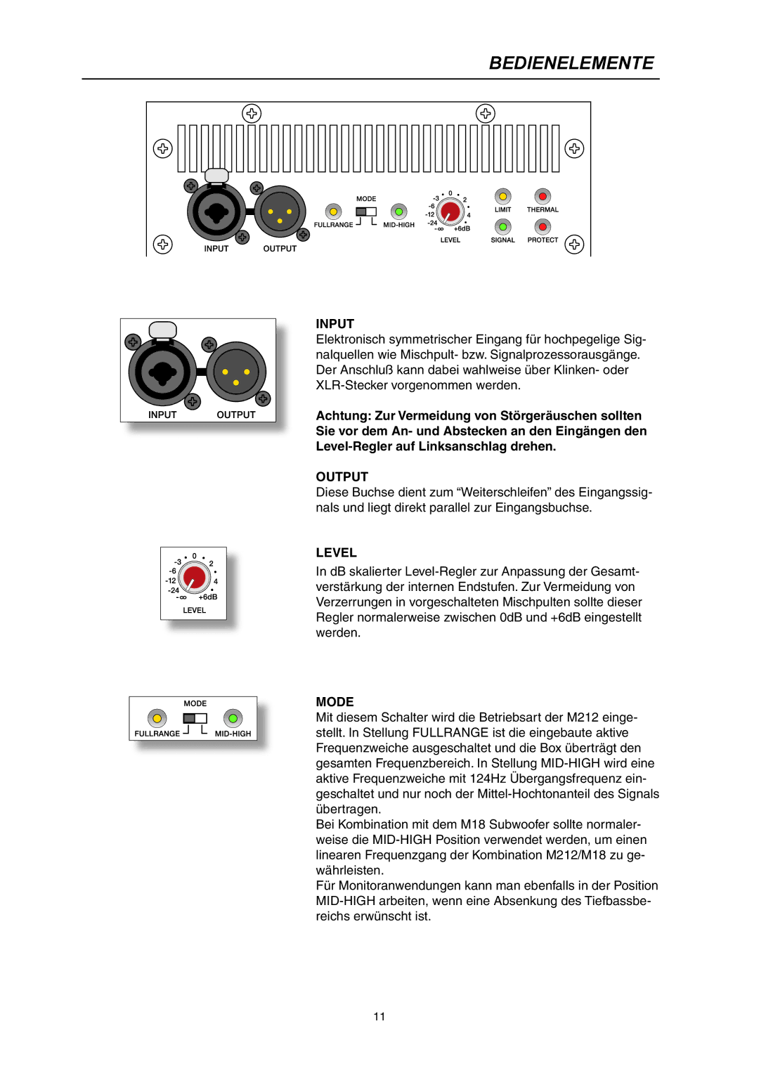 Dynacord Madras M 212 owner manual Bedienelemente 