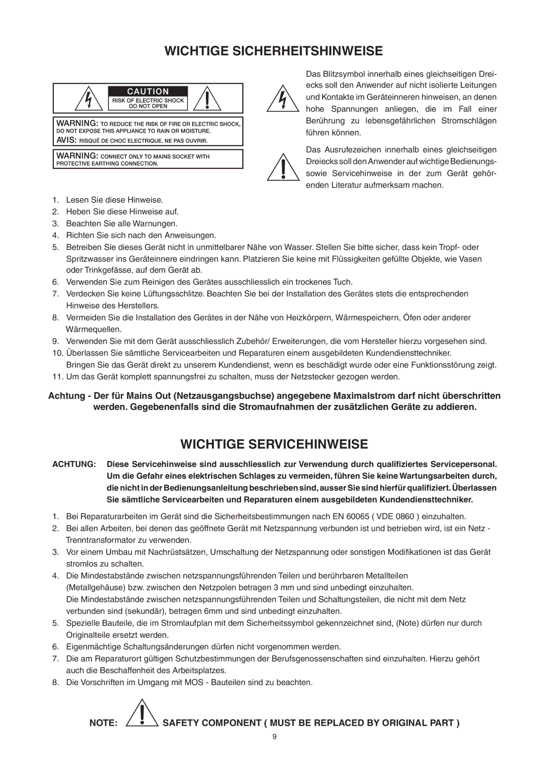 Dynacord Madras M 212 owner manual Wichtige Sicherheitshinweise 