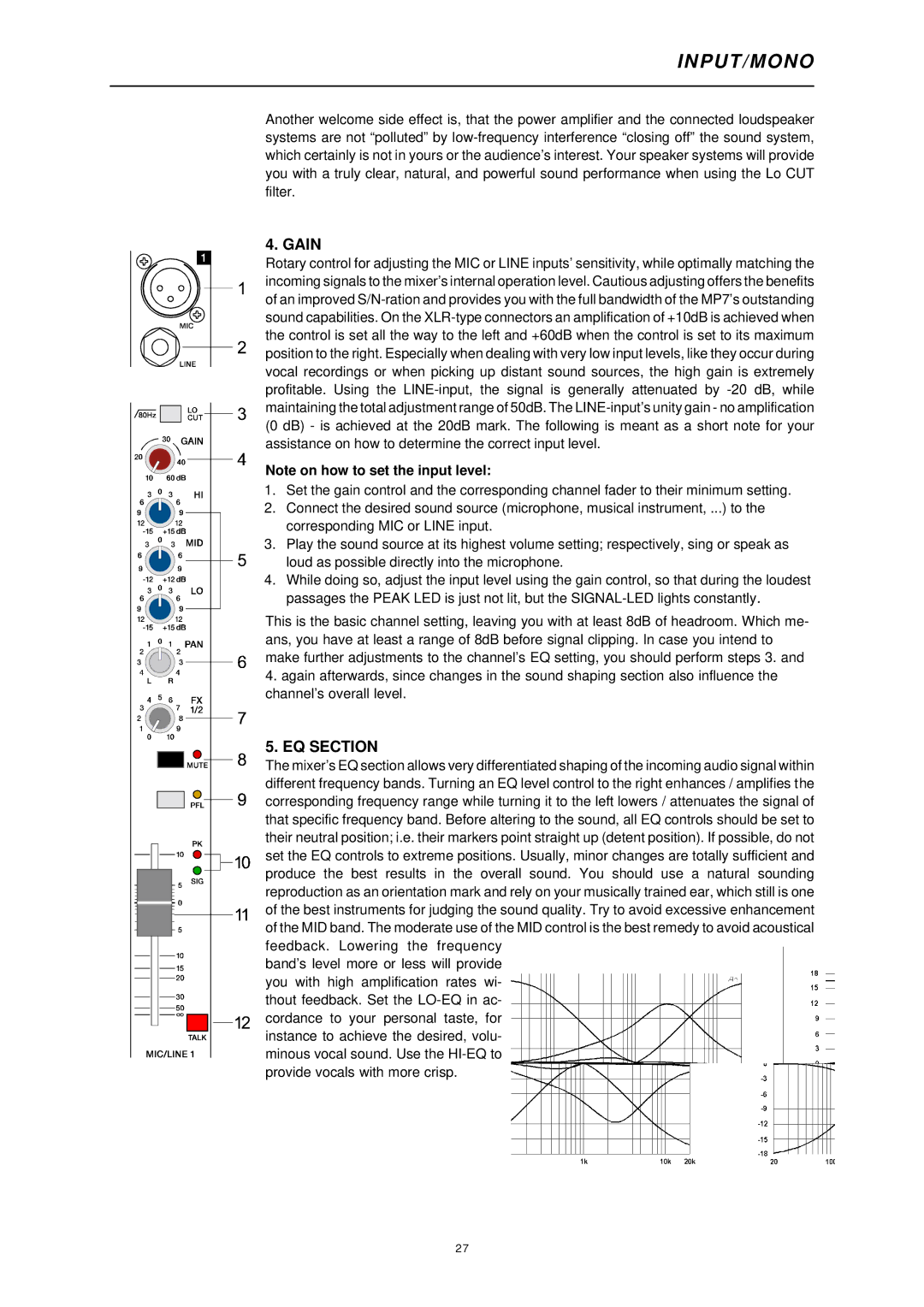 Dynacord ENTERTAINMENT SYSTEM, MP7 owner manual Gain, EQ Section 