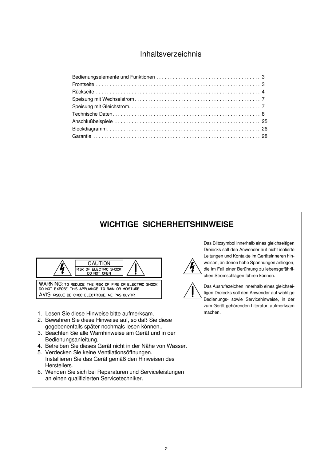 Dynacord MV 512, MV 503, MIXER AMPLIFIER, MV 506 owner manual Wichtige Sicherheitshinweise 