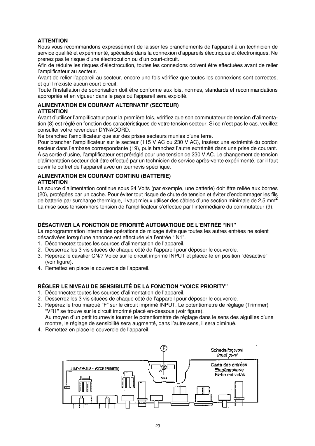 Dynacord MV 506, MV 503, MV 512 Alimentation EN Courant Alternatif Secteur, Alimentation EN Courant Continu Batterie 