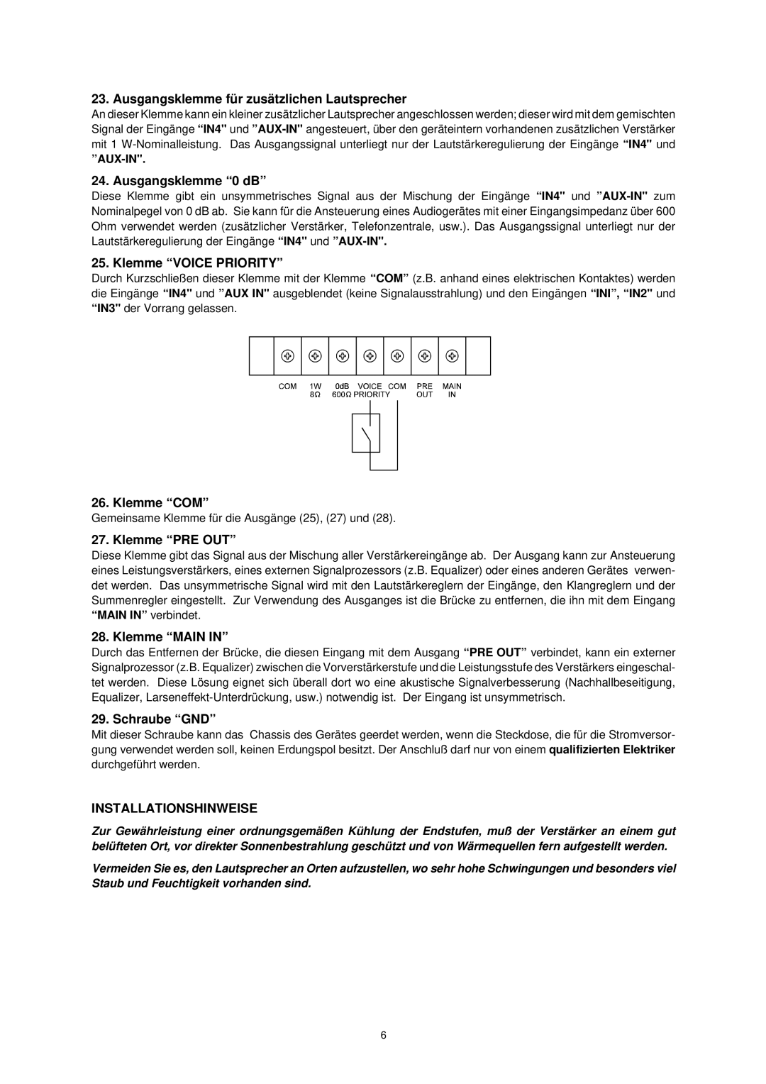 Dynacord MV 512, MV 503, MIXER AMPLIFIER, MV 506 owner manual Installationshinweise 