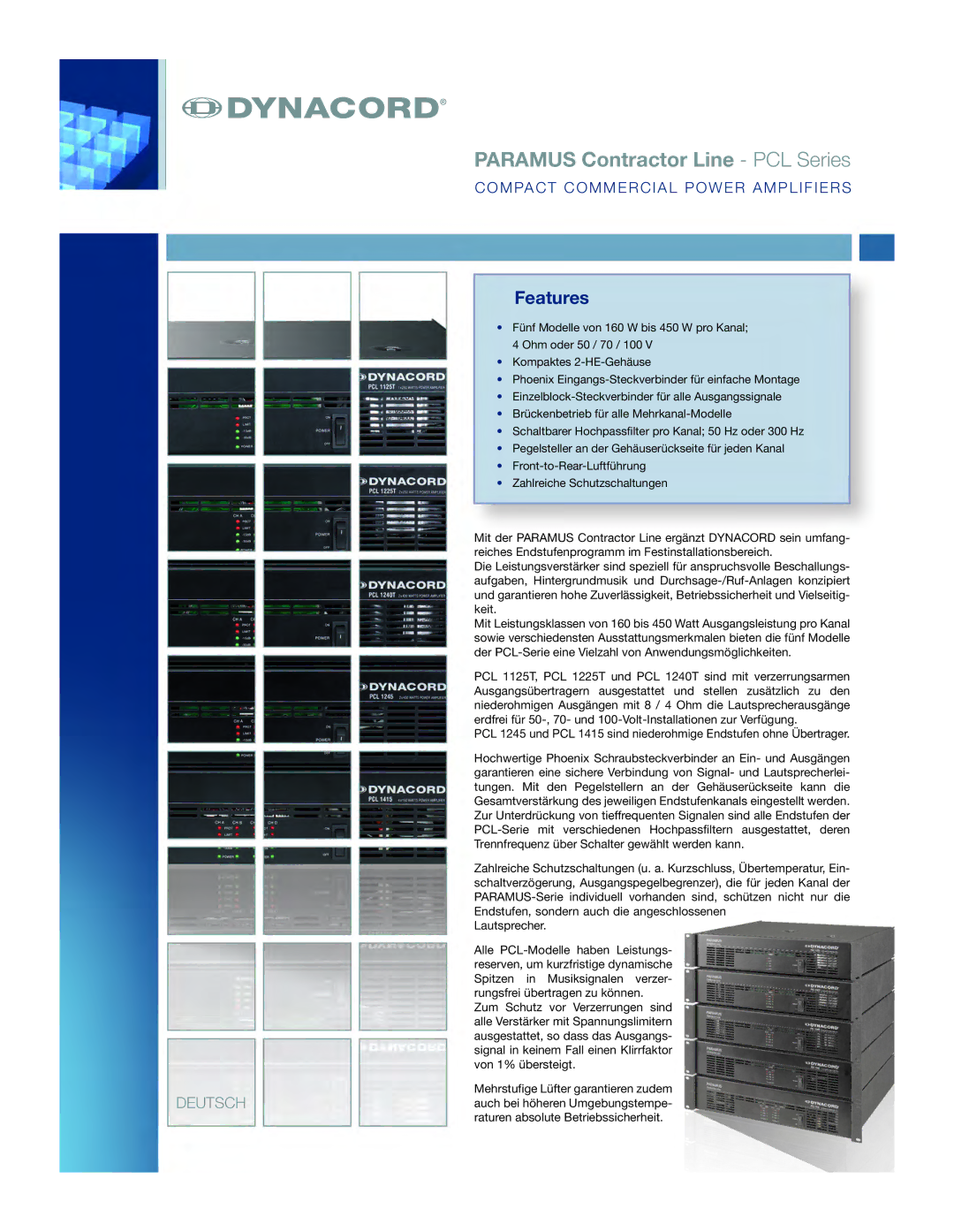 Dynacord manual Paramus Contractor Line PCL Series, Features 