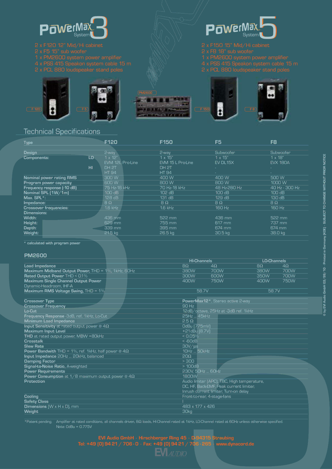 Dynacord PM 2600 manual Technical Specifications 