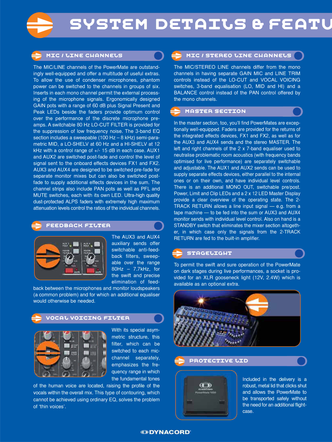 Dynacord Powered Mixer manual System Details & Featu 