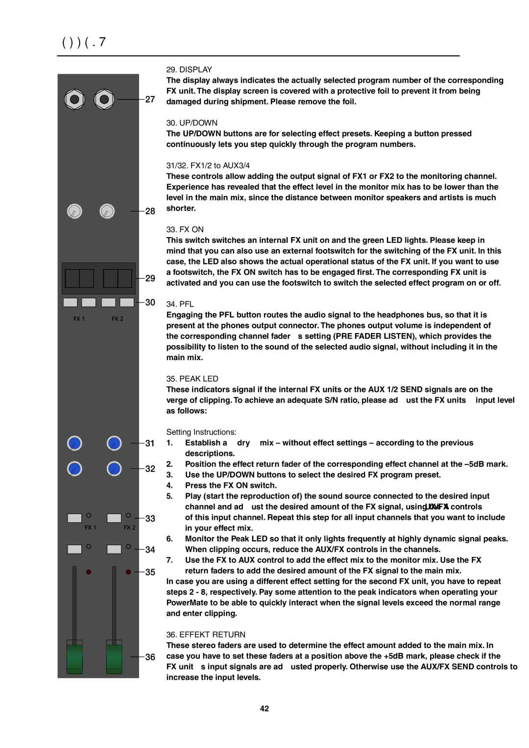 Dynacord PowerMate 1600 owner manual Display, 30. UP/DOWN, Peak LED, Effekt Return 