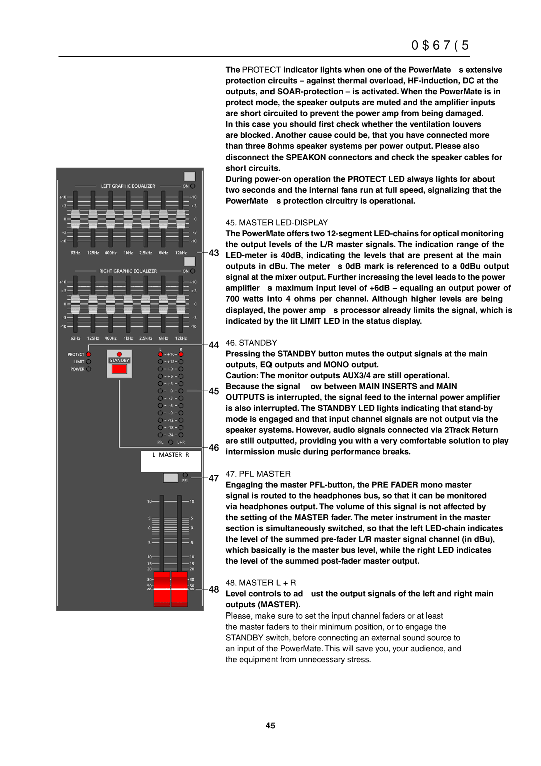 Dynacord PowerMate 1600 owner manual Master LED-DISPLAY, Standby, PFL Master, Master L + R 