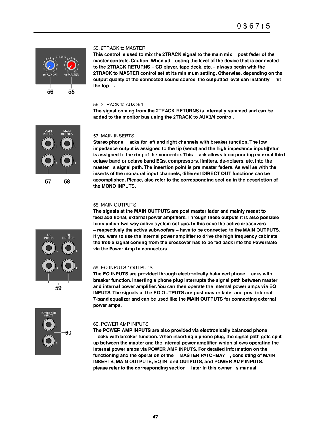 Dynacord PowerMate 1600 owner manual Main Inserts, Main Outputs, EQ Inputs / Outputs, Power AMP Inputs 