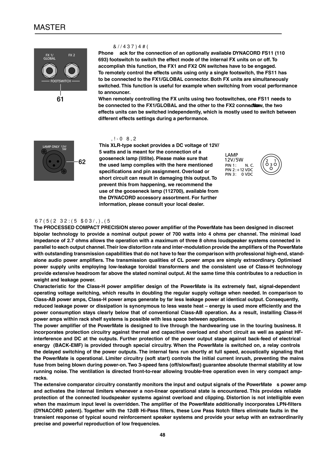 Dynacord PowerMate 1600 owner manual Footswitch, Lamp XLR 
