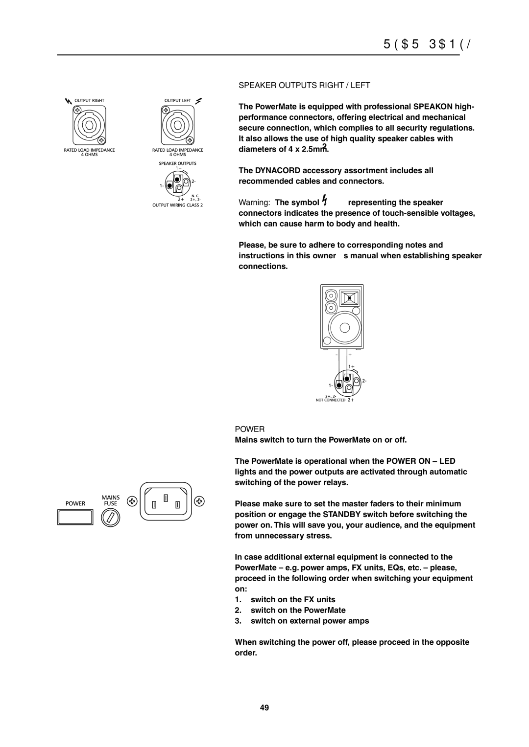 Dynacord PowerMate 1600 owner manual Rear Panel, Speaker Outputs Right / Left 