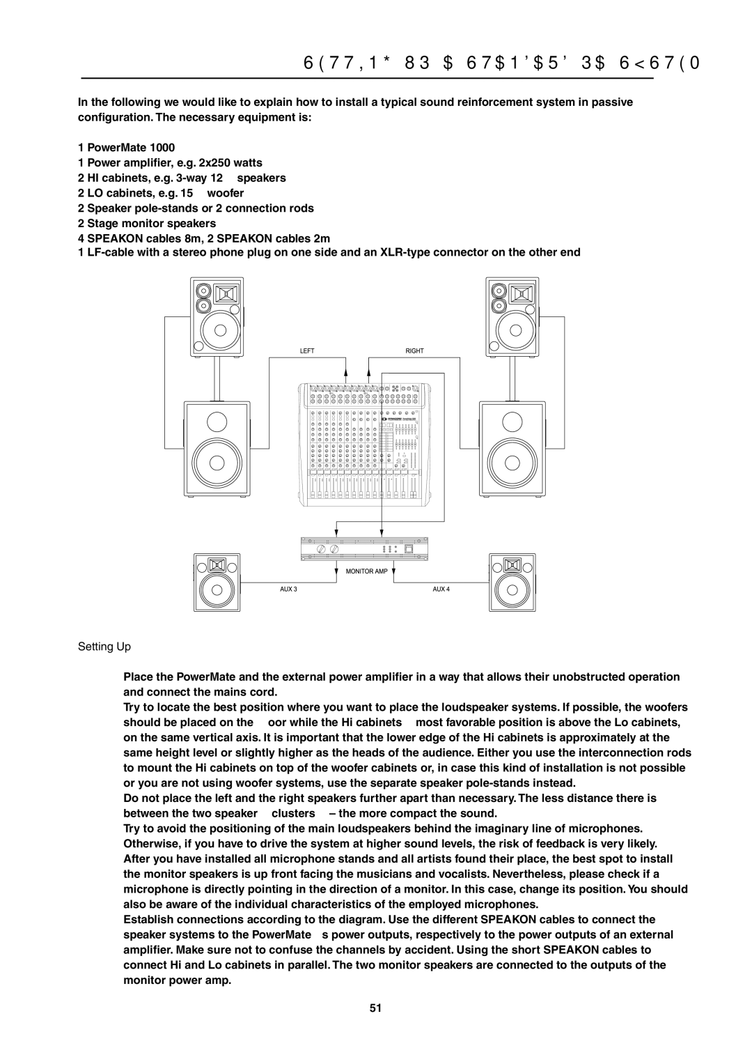 Dynacord PowerMate 1600 owner manual Setting Up 