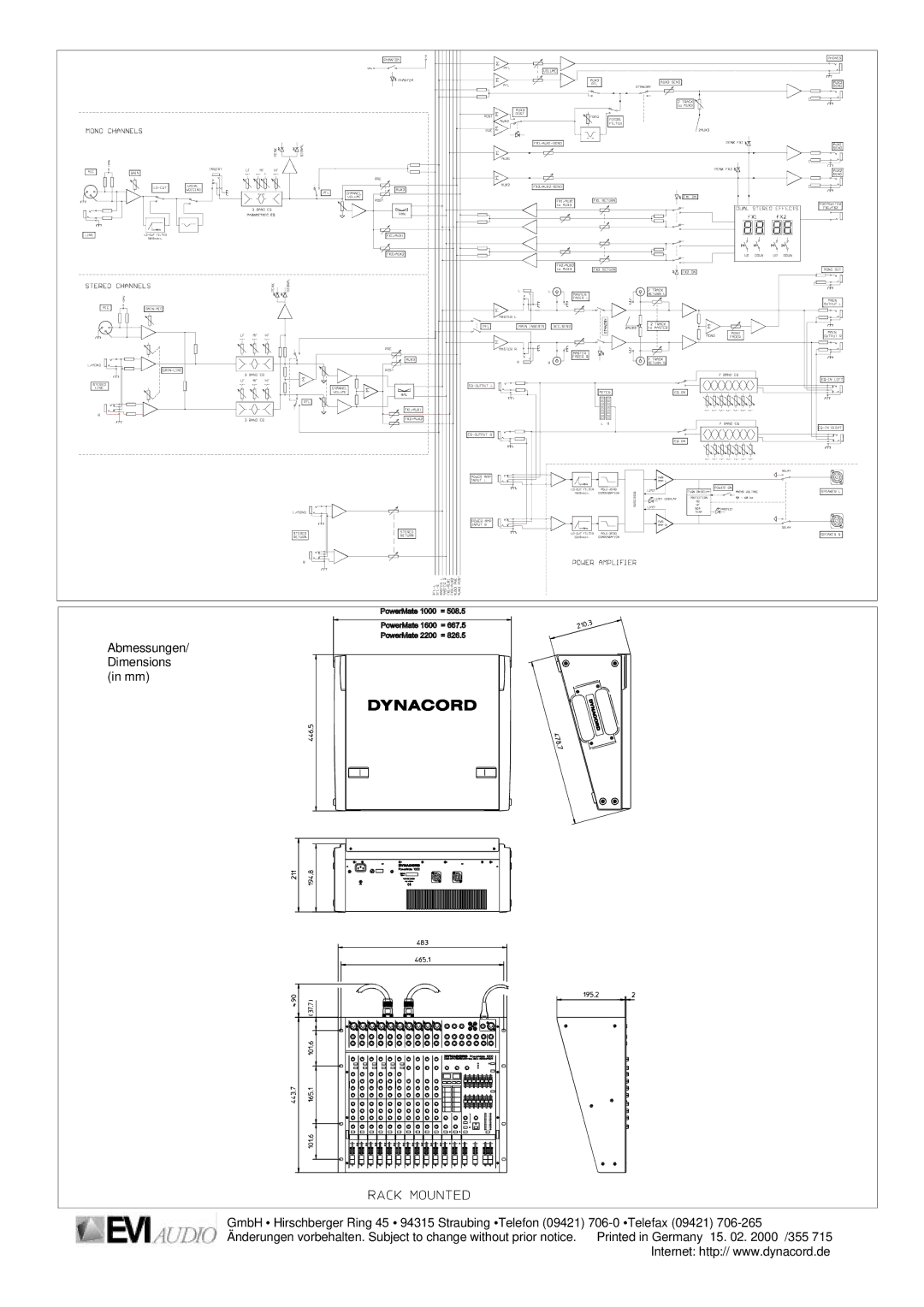 Dynacord PowerMate 2200 specifications Abmessungen/ Dimensions in mm 