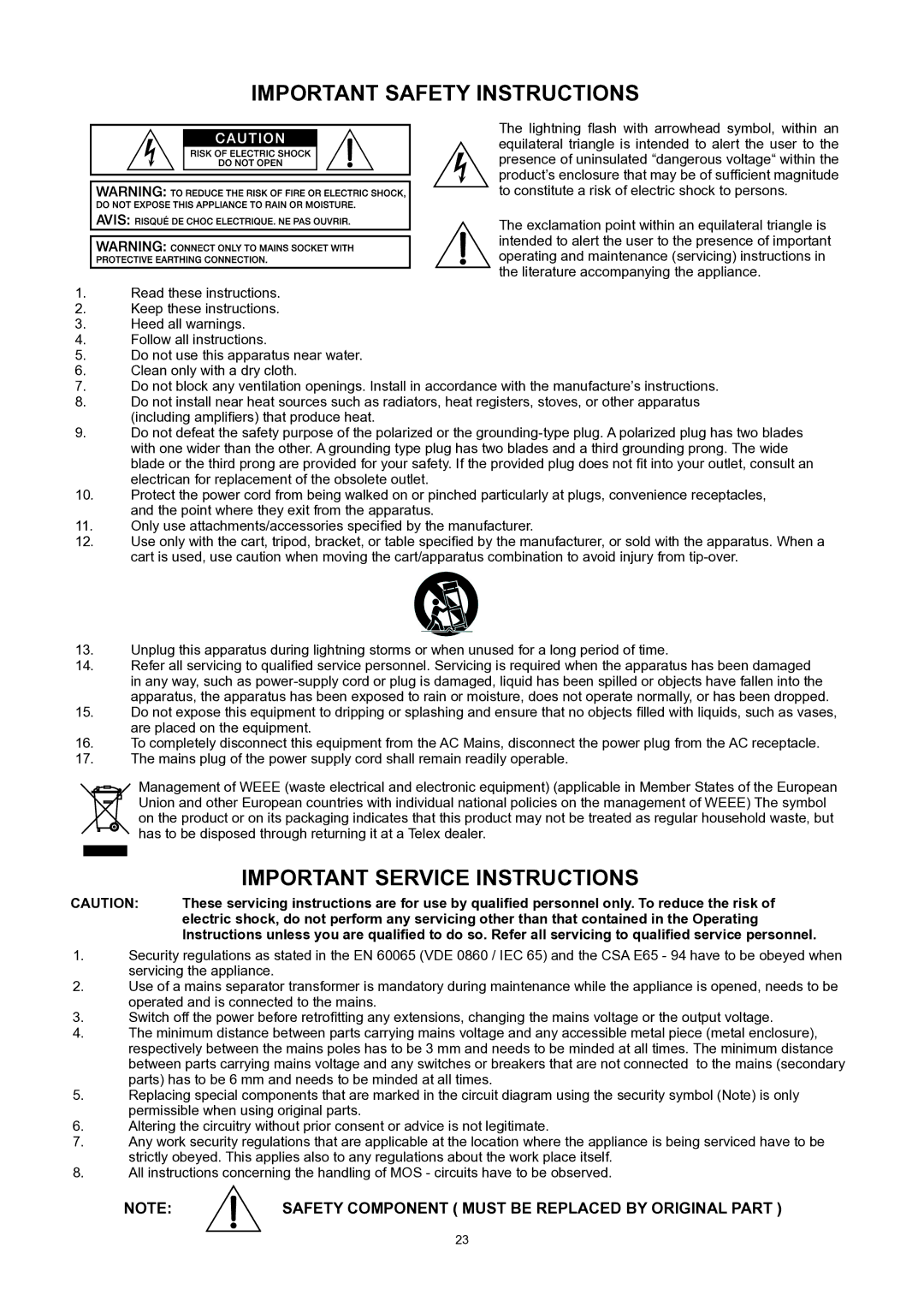 Dynacord PowerMate 600 owner manual Important Safety Instructions 