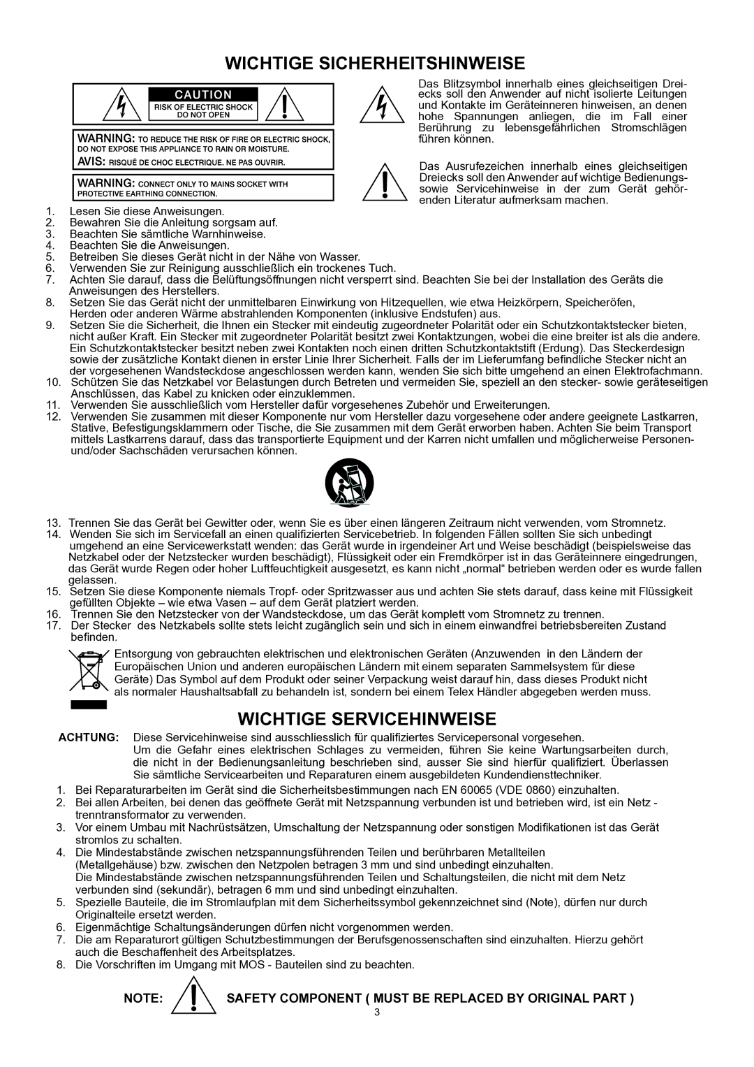 Dynacord PowerMate 600 owner manual Wichtige Sicherheitshinweise 