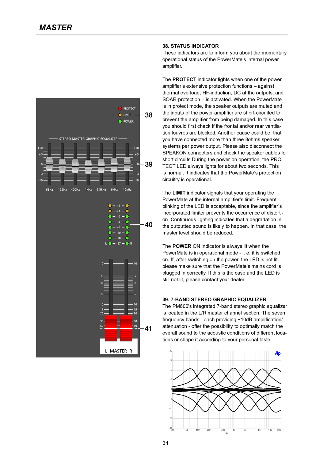 Dynacord PowerMate 600 owner manual Status Indicator, Band Stereo Graphic Equalizer 