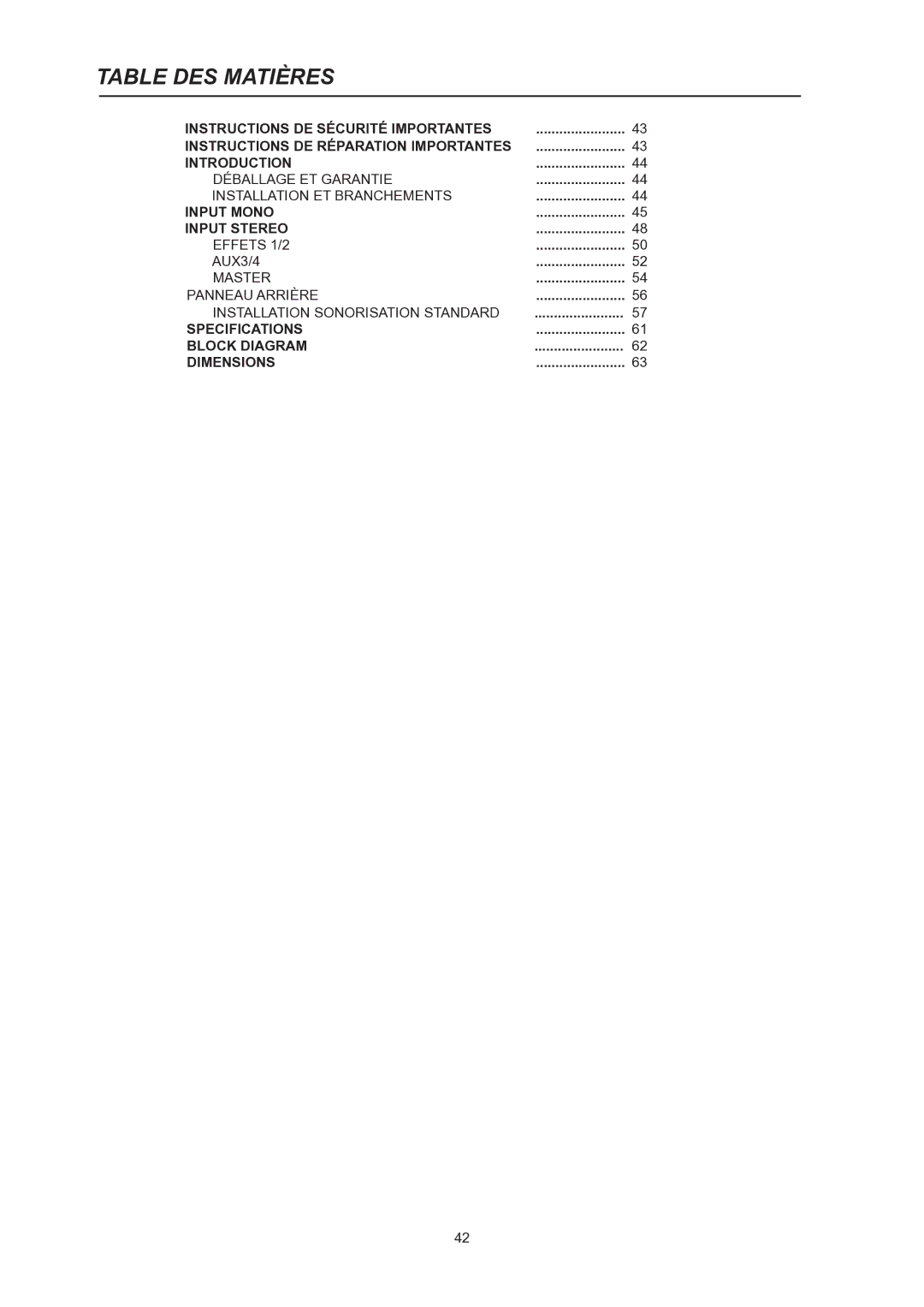 Dynacord PowerMate 600 owner manual Table DES Matières 