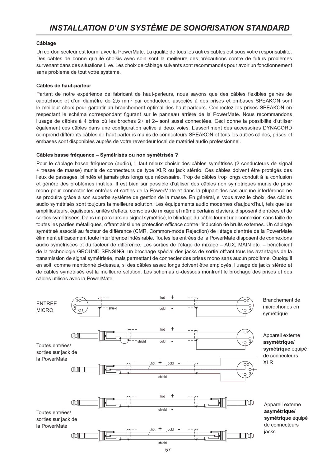 Dynacord PowerMate 600 Installation D‘UN Système DE Sonorisation Standard, Câblage, Câbles de haut-parleur, Asymétrique 