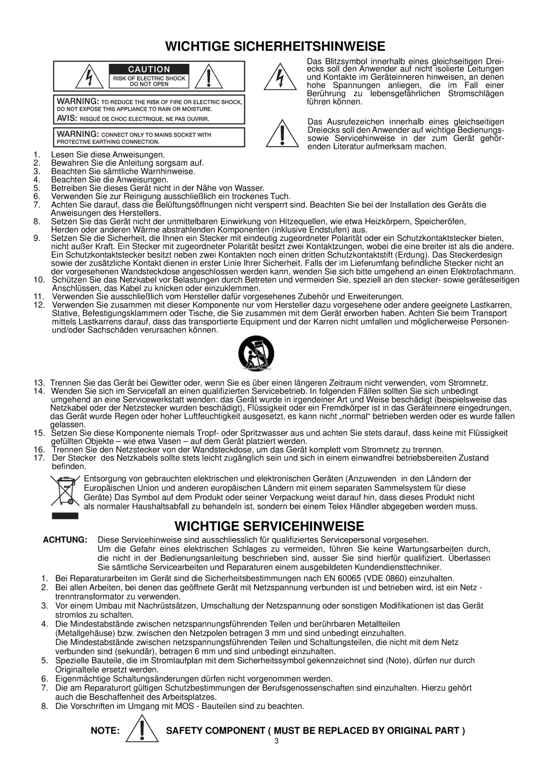 Dynacord PowerMate 600 owner manual Wichtige Sicherheitshinweise 