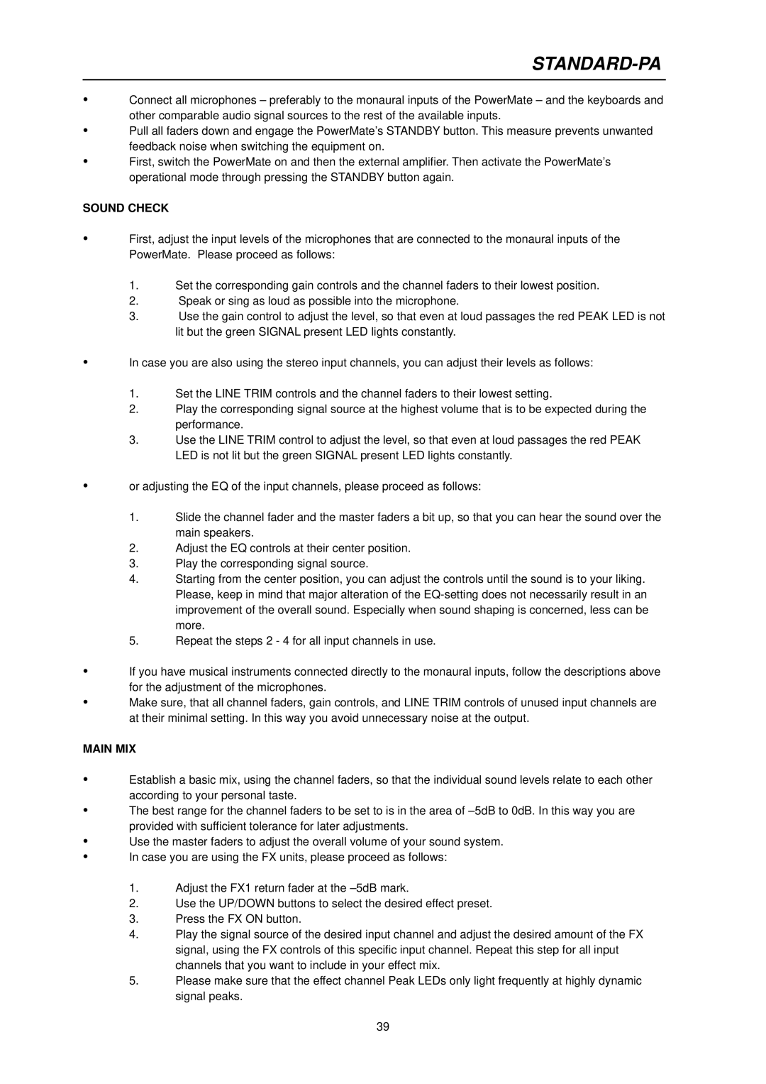 Dynacord PowerMate 600 owner manual Sound Check, Main MIX 