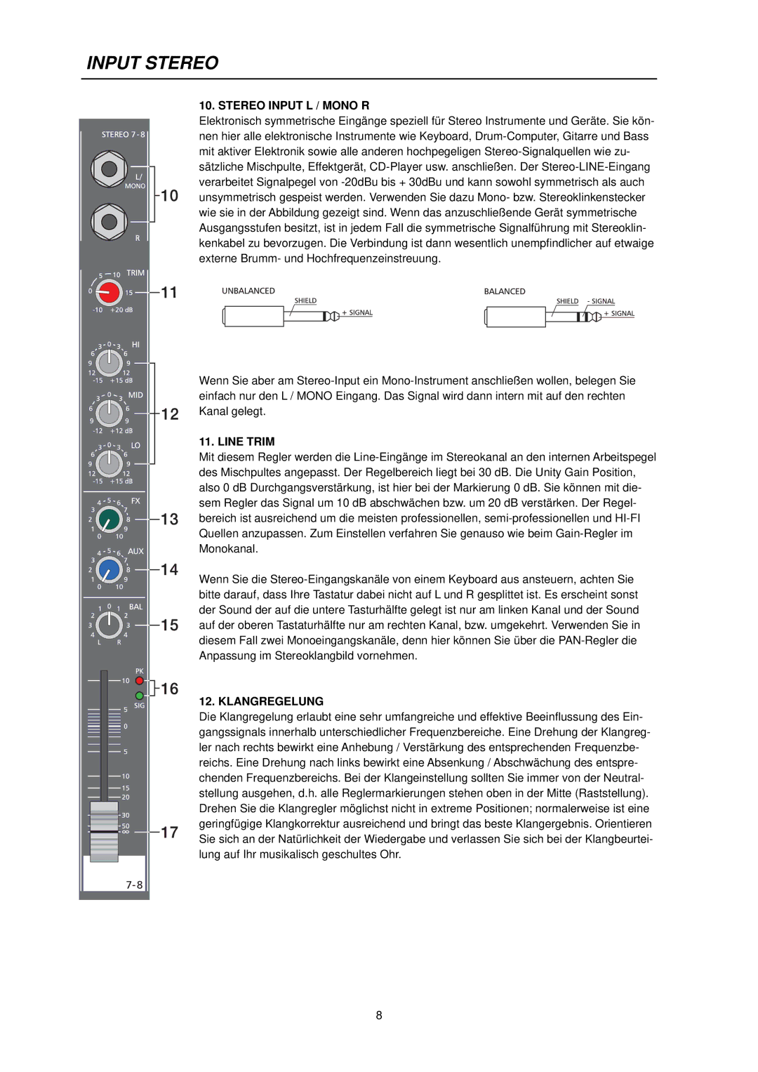 Dynacord PowerMate 600 owner manual Input Stereo, Stereo Input L / Mono R, Line Trim 