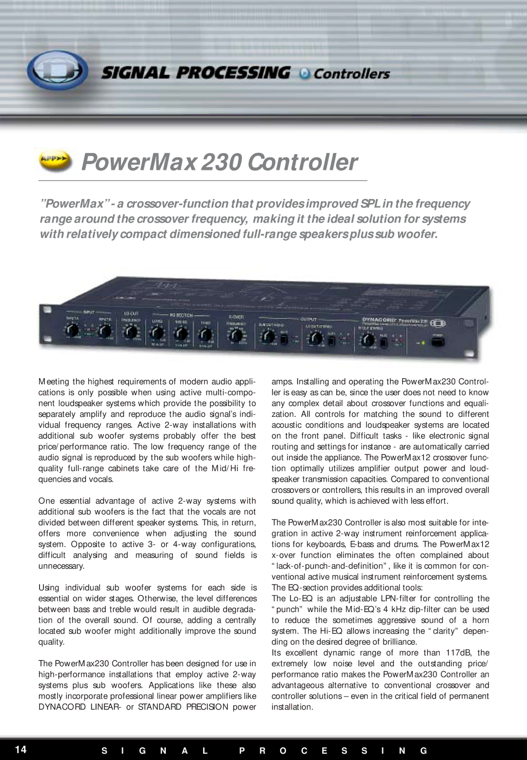 Dynacord manual PowerMax 230 Controller 