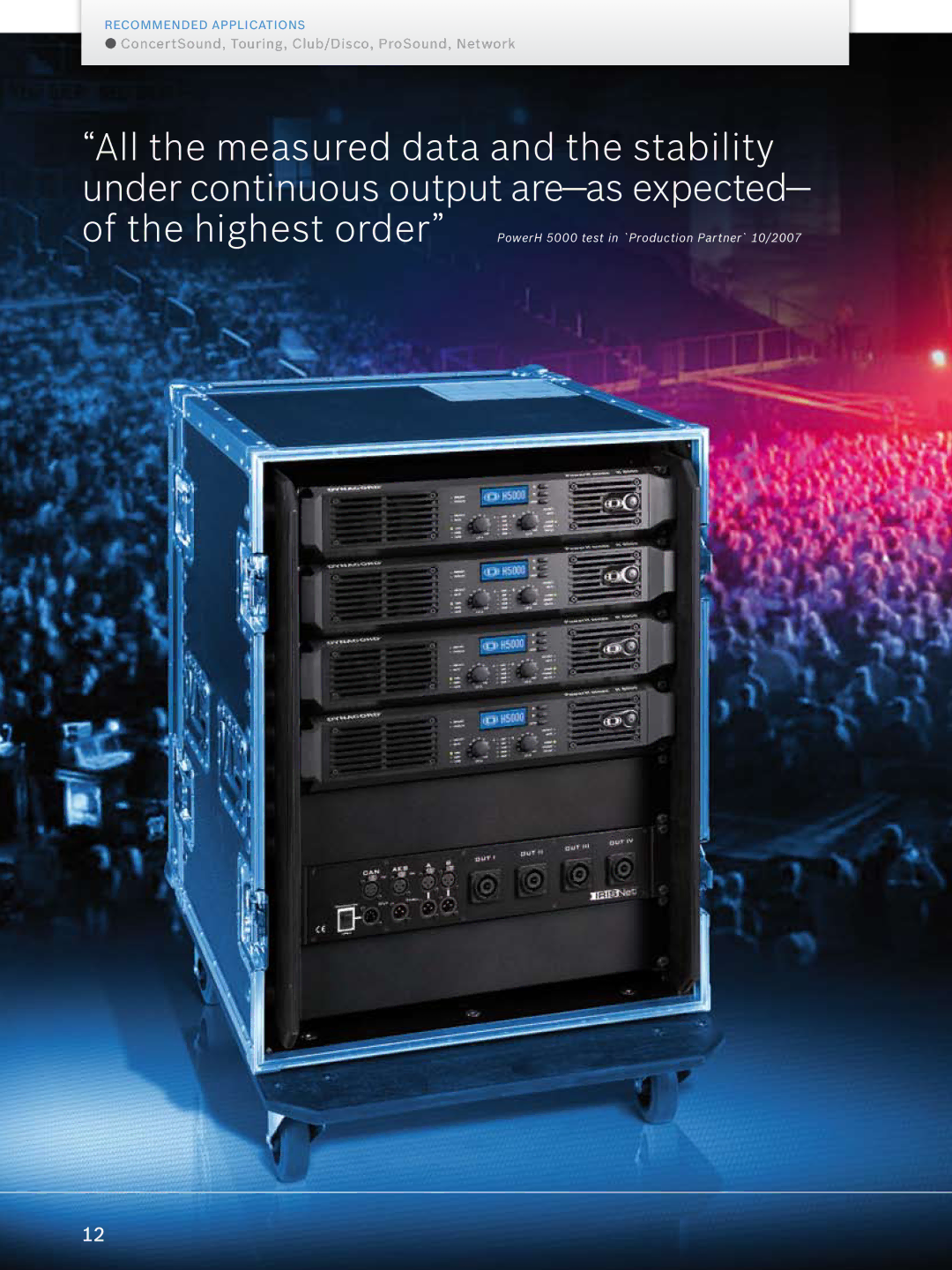 Dynacord Professional Power Amplifiers manual ConcertSound, Touring, Club/Disco, ProSound, Network 