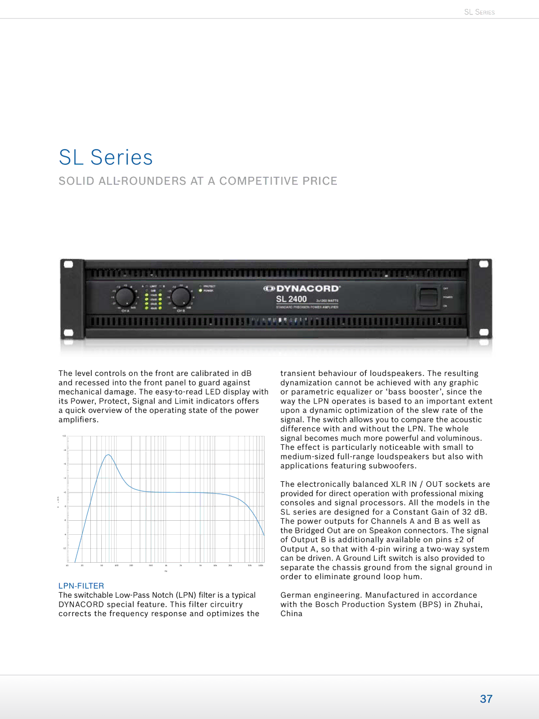 Dynacord Professional Power Amplifiers manual SL Series, Solid all-rounders at a competitive price, LPN-Filter 