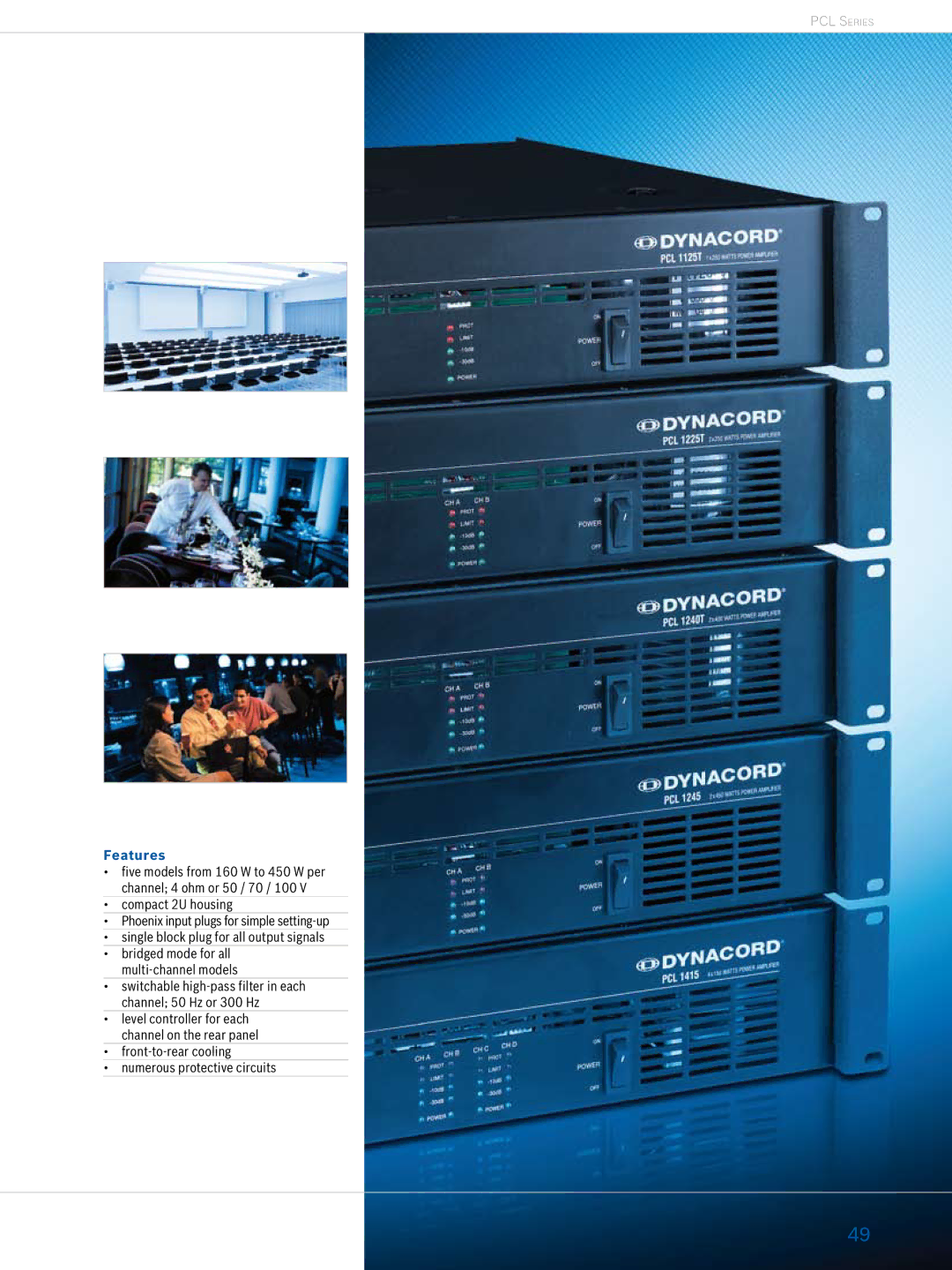 Dynacord Professional Power Amplifiers manual Front-to-rear cooling Numerous protective circuits 