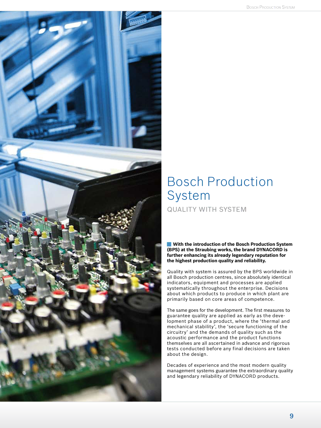 Dynacord Professional Power Amplifiers manual Bosch Production System, Quality with system 